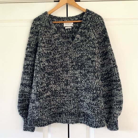 Eleven Six Tess Sweater Salt & Pepper Alpaca Chunky Ribbed Knit V Neck NEW XS/S - Picture 2 of 9